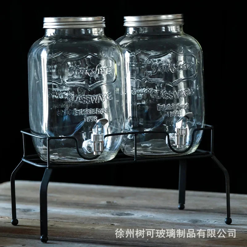 Wholesale Glass Beverage Dispenser Double Square Shaped Metal Stand with Stainless Steel Tap Aimak Store