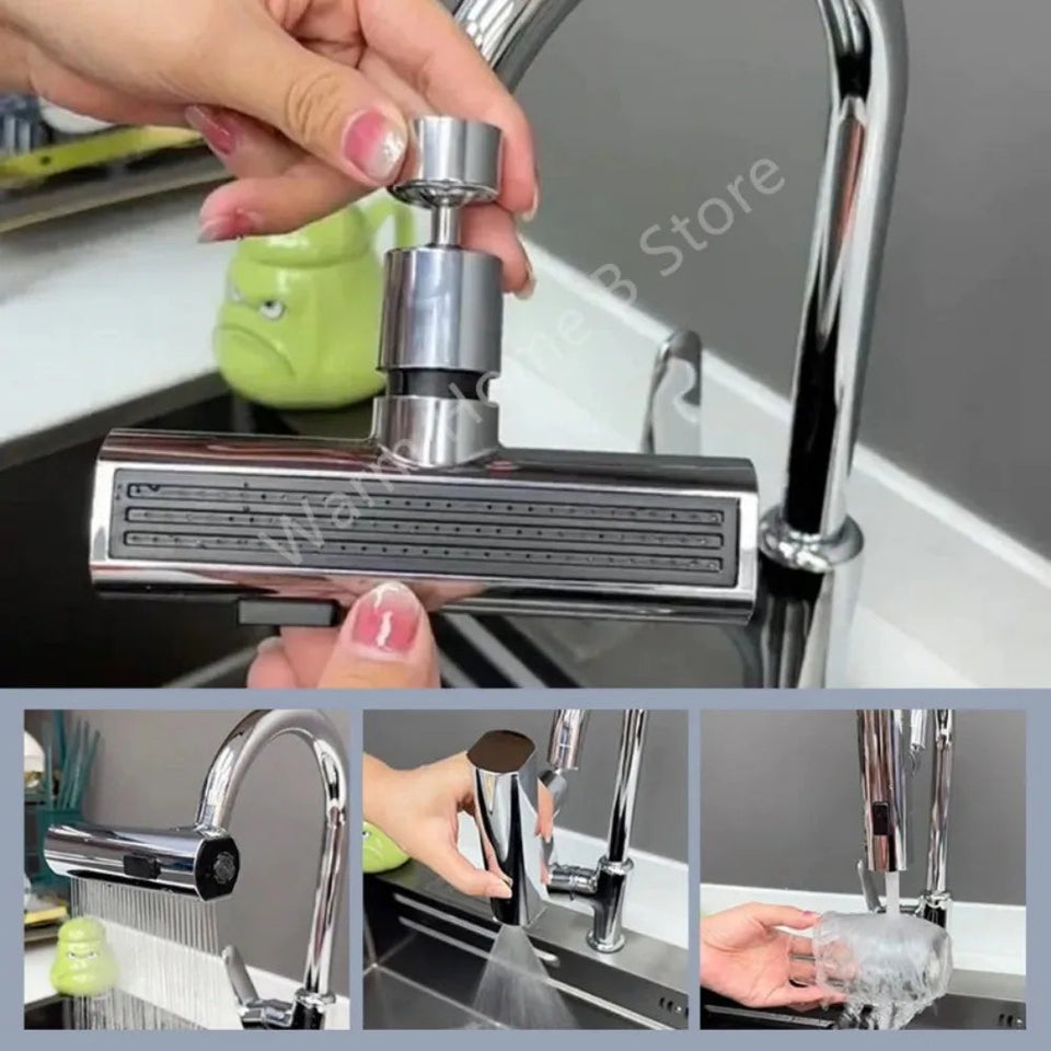 Kitchen Faucet Waterfall Outlet Splash Proof Universal 360° Rotating Bubbler 3 Modes Multifunctional Water Tap Nozzle Extension Aimak Store