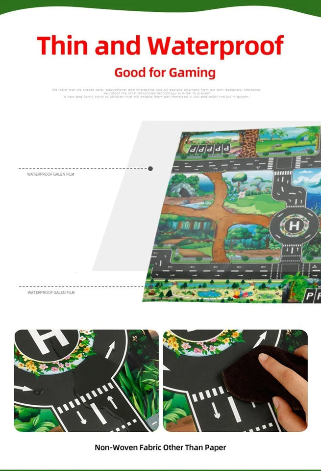 Children Playmat Activity Surface Waterproof Map Kids Animal Road Toy Baby Dinosaur Road Portable Carpet Farm Road Non-Toxic Mat Aimak Store