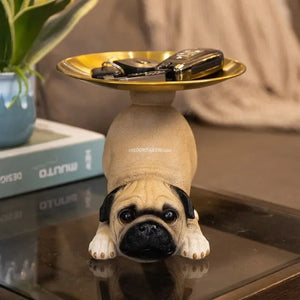 Creative Pug Statue Storage Tray Cute Dog Key Candy Snack Storage Plate Animal Sculpture Ornaments Office Tabletop Decor муравьи Aimak Store