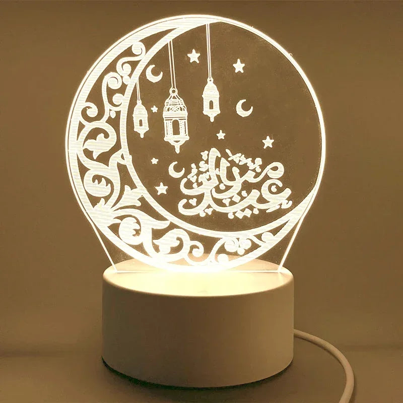 3D Moon Castle Acrylic LED Night Light Eid Mubarak Festival Ornaments Islamic Muslim Party Supplies 2025 Ramadan Home Decoration Aimak Store