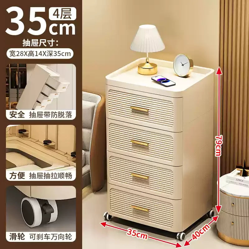 Modern Minimalist Nightstand with Drawers|Faux Wood Bedside Storage Cabinet Movable Bedroom Organizer Space-Saving HomeFurniture Aimak Store