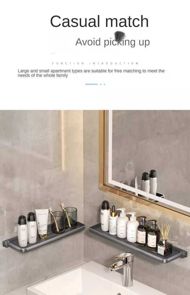 1PC Bathroom Storage Rack Foldable Bathroom Vanity Organiser No Hole Hanging Organiser Vanity Organiser Bathroom Organiser Shelf Aimak Store