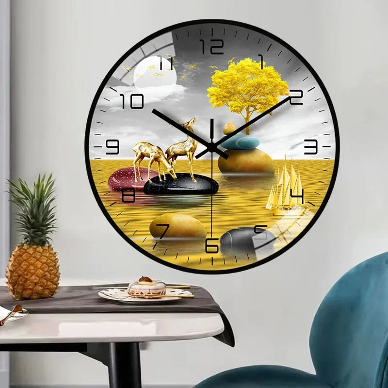 8 Inch Glass Wall Clock Modern Design Chinese Style Series Art Round Mute Creative Hanging Home Living Room Bedroom Decoration Aimak Store