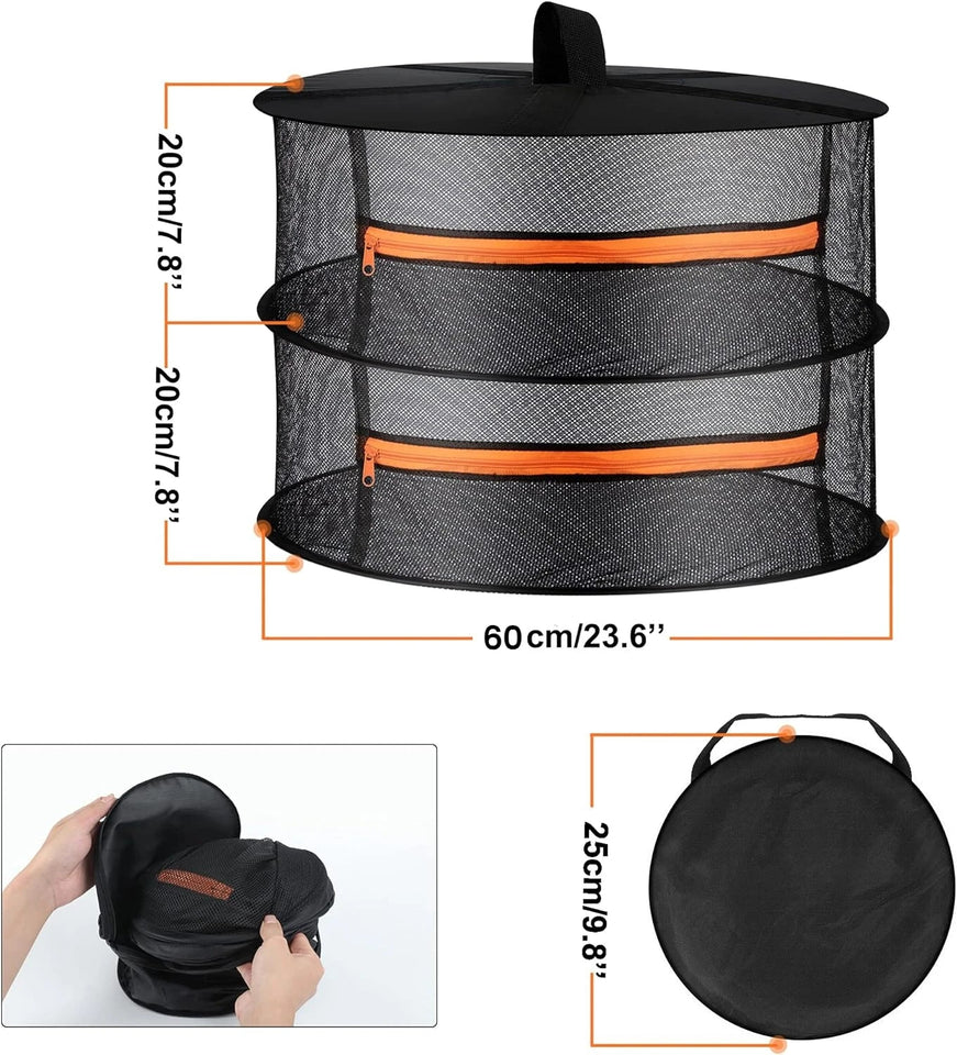 2ft Herb Drying Rack 2/4/6/8 Layer Folding Mesh Hanging Basket Dryer Net with Zippers for Seeds Flowers Buds Fit in Grow Tents Aimak Store