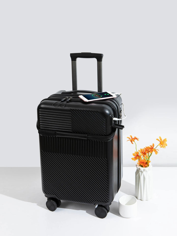 Fashionable semi open rechargeable striped simple large capacity luggage compartment with side hooks and universal wheels Aimak Store