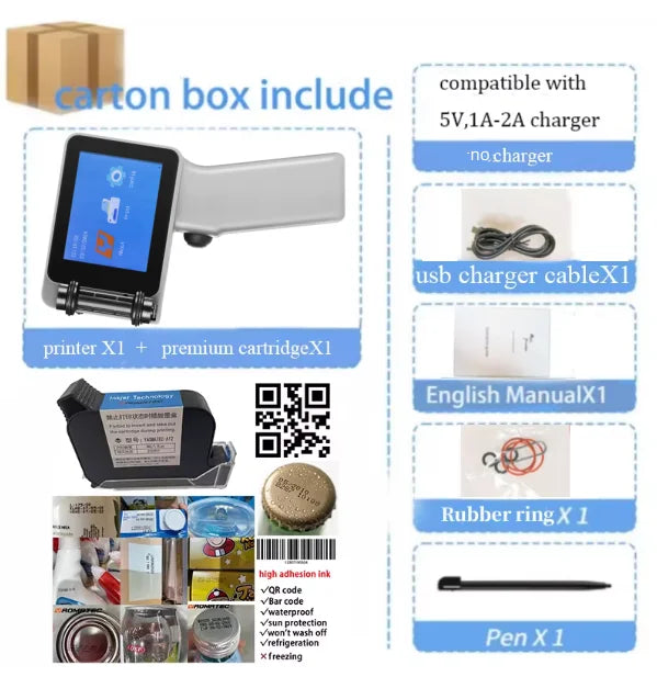 with ink: X1760 12.7MM TIJ Expiry Date Marking machine date coding machine printing gun Portable Handheld Thermal Inkjet Printer Aimak Store