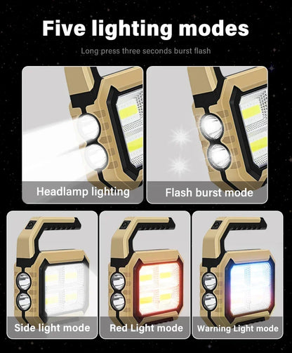 Solar Powered LED Handheld Light Super Bright Work Searchlight Waterproof Outdoor Camping Portable Hiking Flashlight