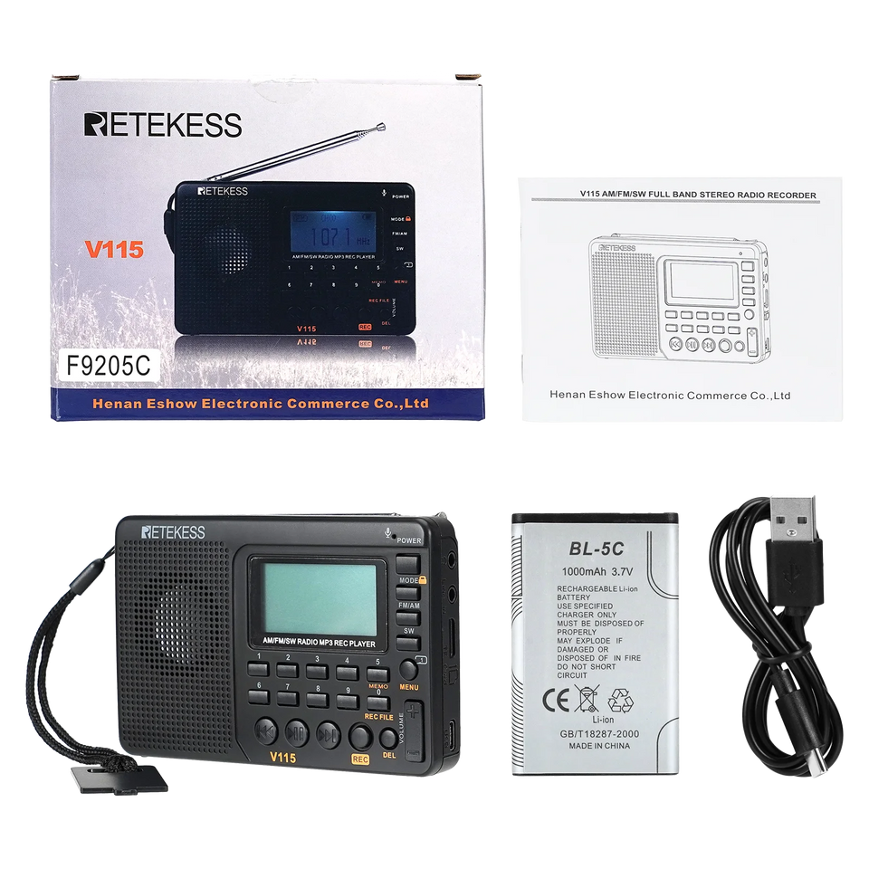 Retekess V115 Radio FM AM SW Portable Radios AM FM Rechargeable Shortwave Radio Battery Powered Full Waves USB Recorder For Gift Aimak Store