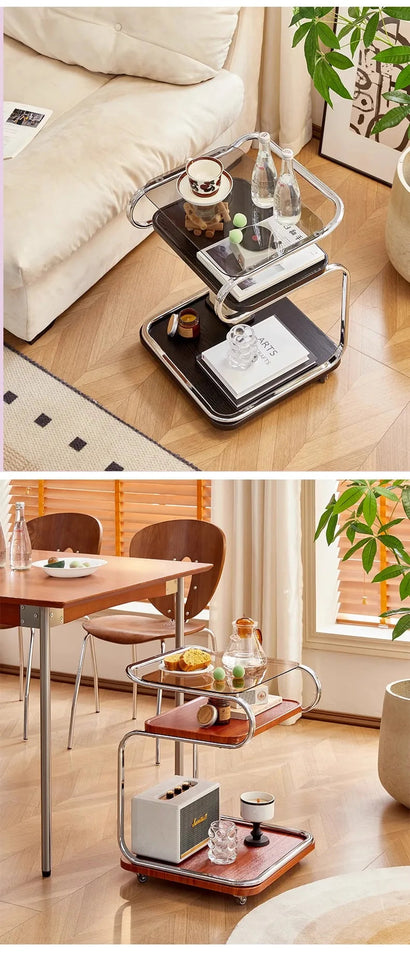 Medieval Style Sofa Side Table Bedside Cabinet Living Room Mobile Coffee Table with Wheels Small Cart Multi-layer Bed Head Shelf Aimak Store