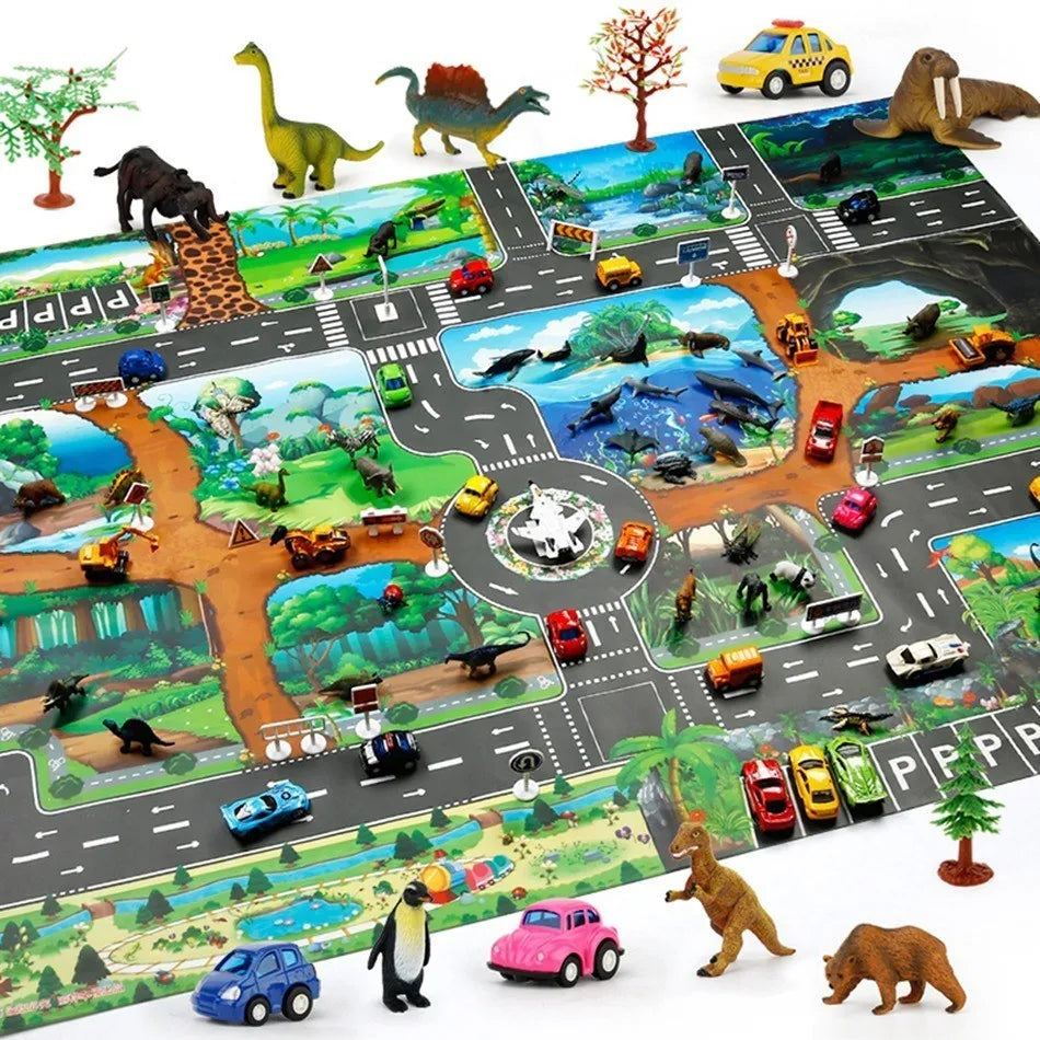 Children Playmat Activity Surface Waterproof Map Kids Animal Road Toy Baby Dinosaur Road Portable Carpet Farm Road Non-Toxic Mat Aimak Store