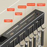 Stainless Steel Frame Wall Mounted Knife Holder Kitchen Nail Free Storage Rack Knife With Hook Kitchen Cabinet Storage Rack Aimak Store