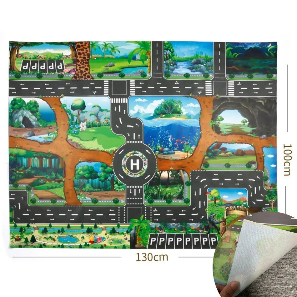 Children Playmat Activity Surface Waterproof Map Kids Animal Road Toy Baby Dinosaur Road Portable Carpet Farm Road Non-Toxic Mat Aimak Store