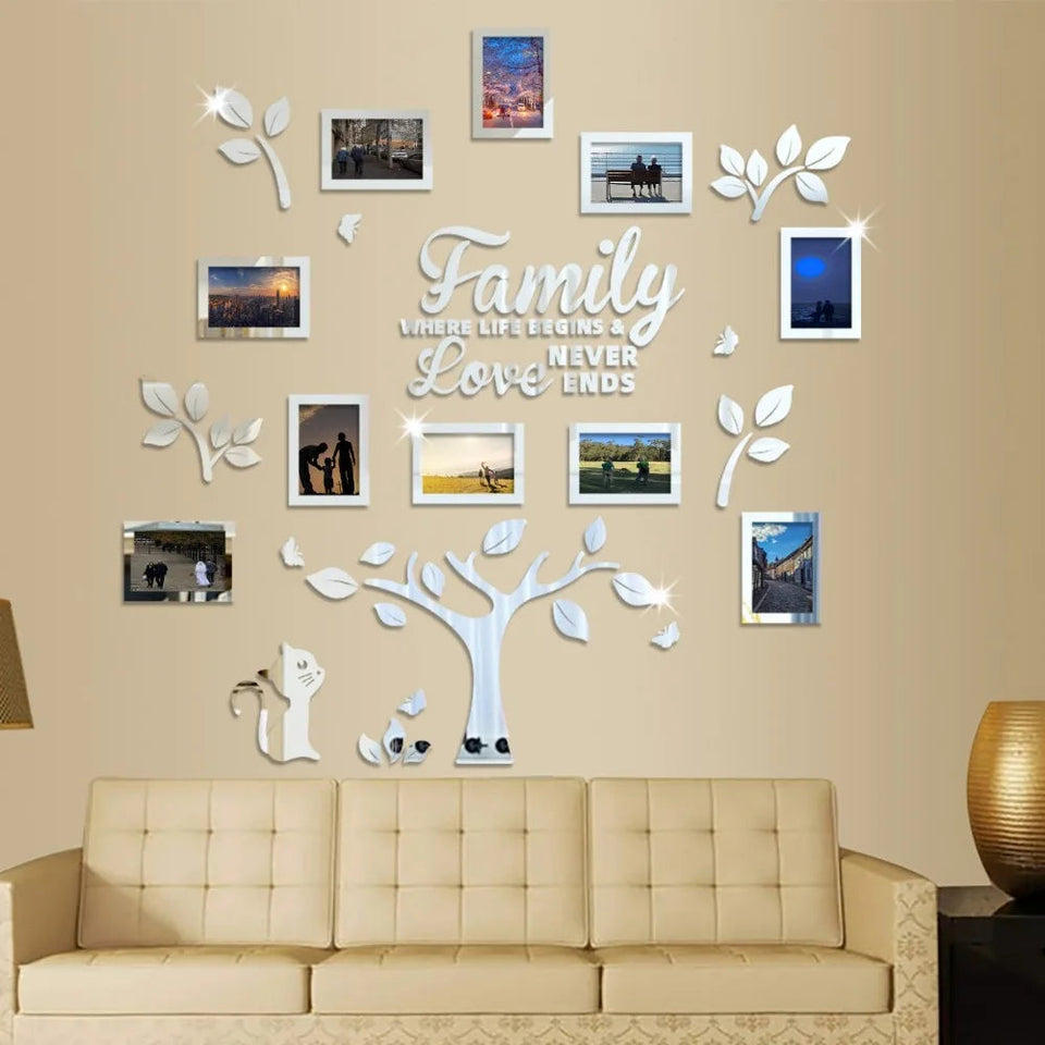 3D New Family Photo Frame Tree Wall Sticker Acrylic Self-adhesive Tree Collage Living Room Bedroom DIY Art Home Decoration Aimak Store