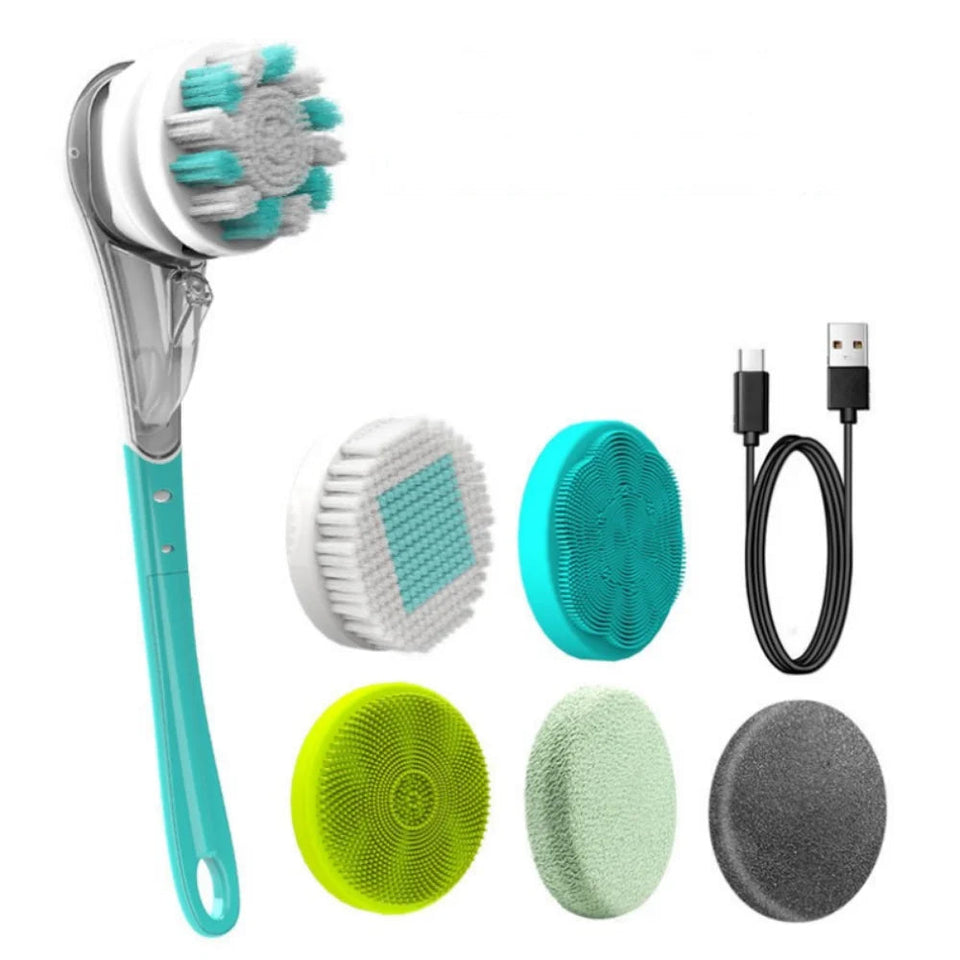 Electric Bath Brushes Shower Cleaning Body Massage Brush Multifunctional Brush Spa Waterproof IPX7 Long Handle Back Brushes Aimak Store