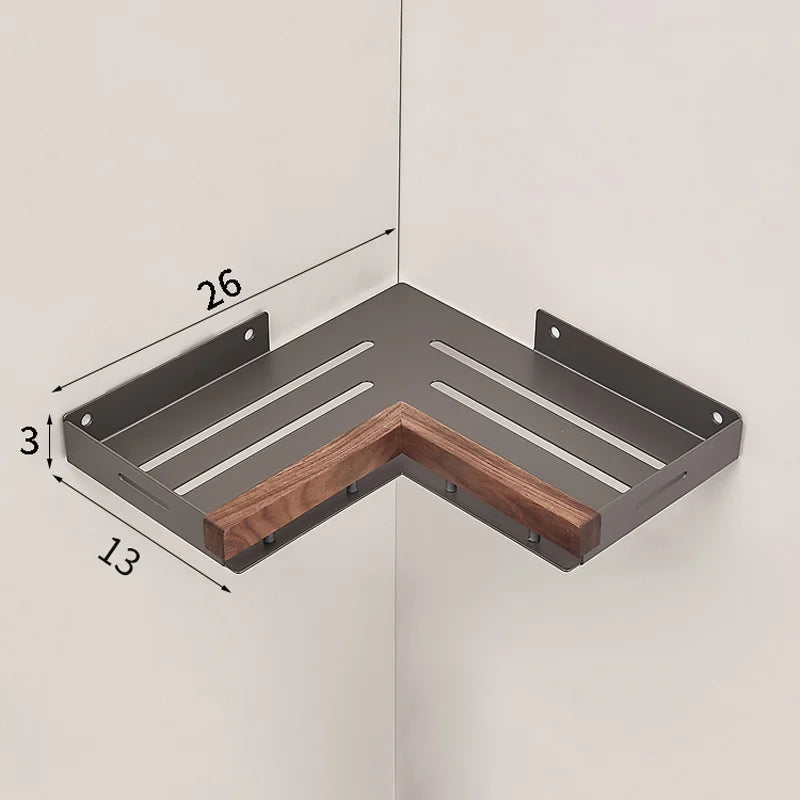 Bathroom Shelf Corner Space Aluminum Wood Bathroom Triangle Basket Shower Room Storage Rack Wall Mounted Aimak Store