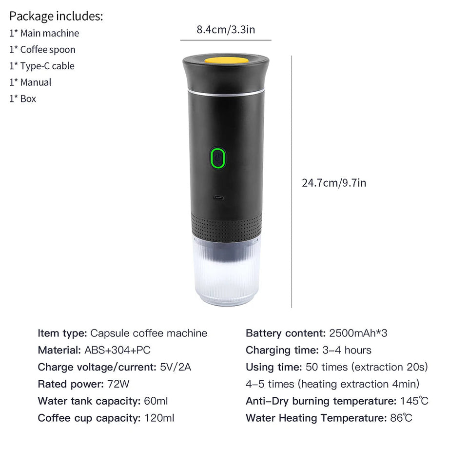 3-in-1 Portable Coffee Maker Espresso Coffee Maker For Car Home Camping Travel Capsule Powder Automatic Coffee Maker Aimak Store