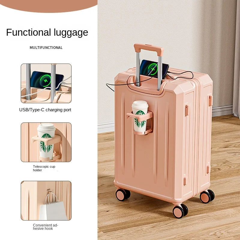 KO-KU 2024 Suitcase Set Female 20 Inch Boarding Suitcase USB/Type-C Port Water Cup Holder 26/28 inch Male Large Capacity Luggage Aimak Store
