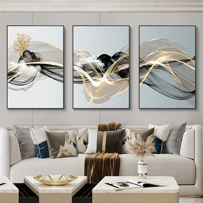 3 Nordic Luxury Ribbon Abstract Wall Art Landscape Modern Poster Print Picture Living Room Home Decorative Painting Aimak Store