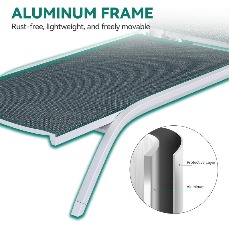 Aluminum Chaise Lounge Outdoor, Widened Patio Lounge Chair with Wheels, 5-Position Adjustable Sunbathing Recliner for Poolside Aimak Store