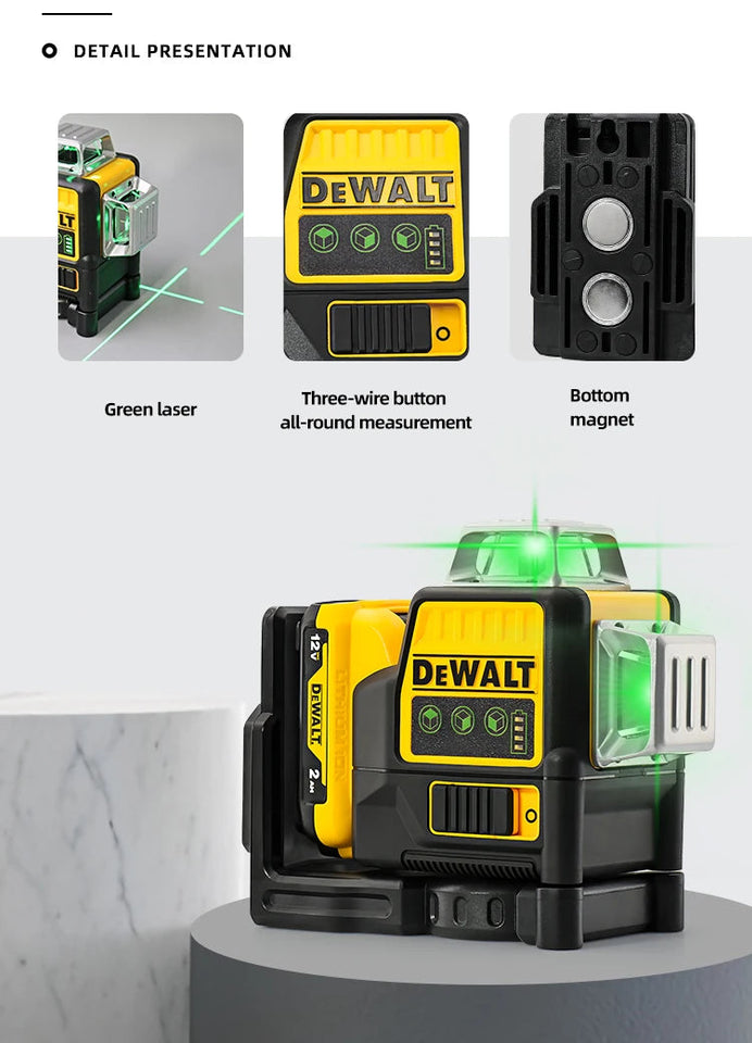 Dewalt DW089LG Laser Level 12 Line 3 Sides*360 Degree Vertical Lines Laser Level Meter Outdoor Uses 12V Lithium Battery Aimak Store