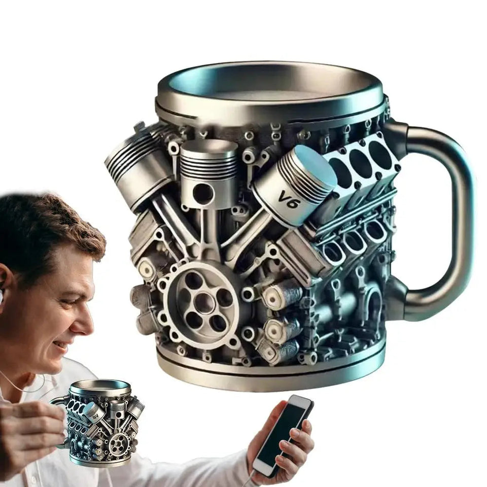 Funny V8 V6 Engines Design Tea Cup Coffee Mug Handmade Engines Stainless Steel Resin Large Capacity Coffee Cup Aimak Store