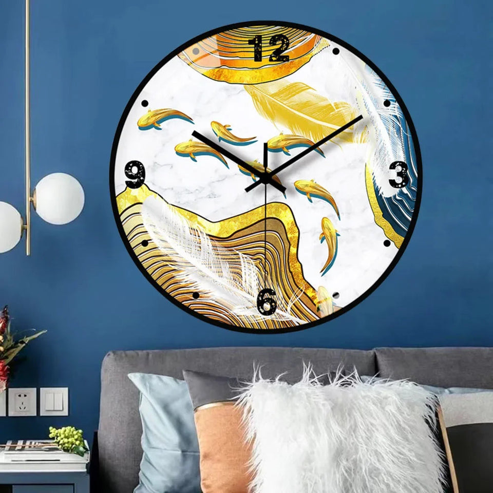 8 Inch Glass Wall Clock Modern Design Chinese Style Series Art Round Mute Creative Hanging Home Living Room Bedroom Decoration Aimak Store