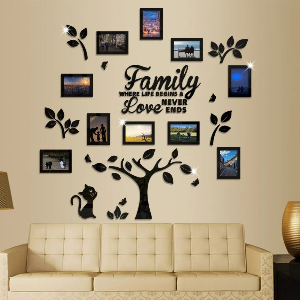 3D New Family Photo Frame Tree Wall Sticker Acrylic Self-adhesive Tree Collage Living Room Bedroom DIY Art Home Decoration Aimak Store