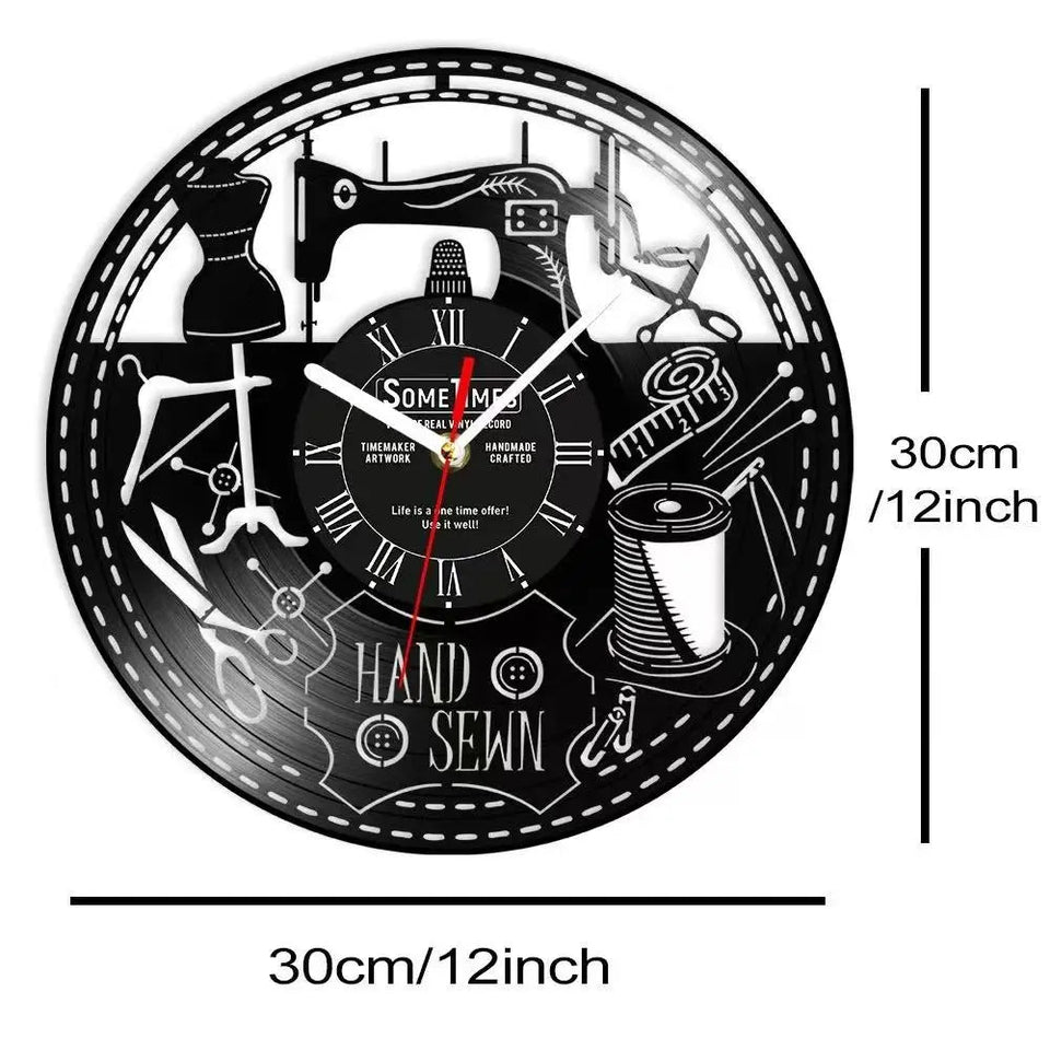 Sewing Machine Customization Vinyl Record Wall Clock Quilting Room Decoration Logo Personalized Tailor Name Clock Tailor Gift Aimak Store