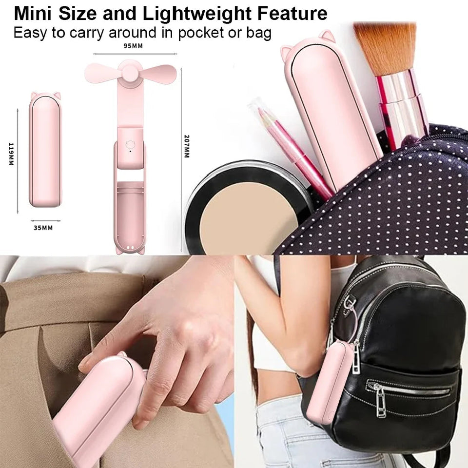 Portable Fan 2000mAh USB Rechargeable 3 Speed Mini Handheld Foldable Fan Hand Held Small Pocket Travel Fan with Handy Power Bank Aimak Store