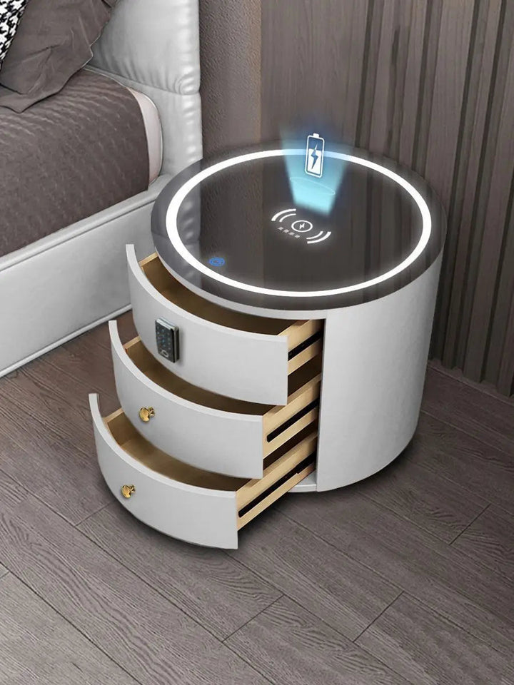 Smart nightstand, modern simple creative bedside table, light luxury senior sense of round net red leather household shelf Aimak Store