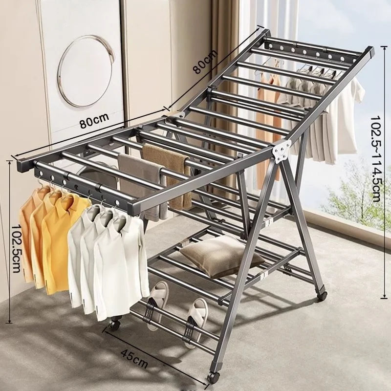 Balcony Clothes Drying Rack Floor-Standing Foldable Household Movable Clothes Drying Rack Dormitory Quilt Drying Rack 3 Floors Aimak Store