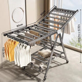 Balcony Clothes Drying Rack Floor-Standing Foldable Household Movable Clothes Drying Rack Dormitory Quilt Drying Rack 3 Floors Aimak Store