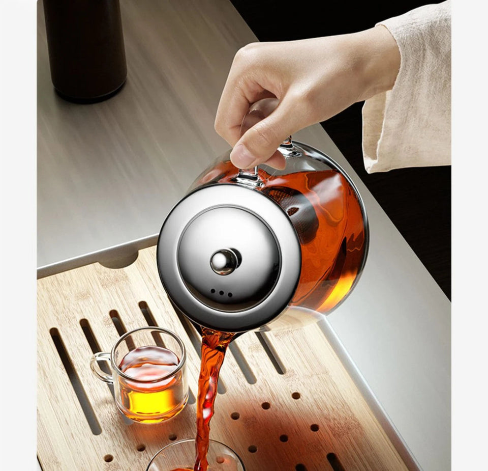 Heat Resistant Glass Teapot with Stainless Steel Tea Strainer Infuser Flower Kettle Kung Fu Teaware Set Puer Oolong Pot Aimak Store