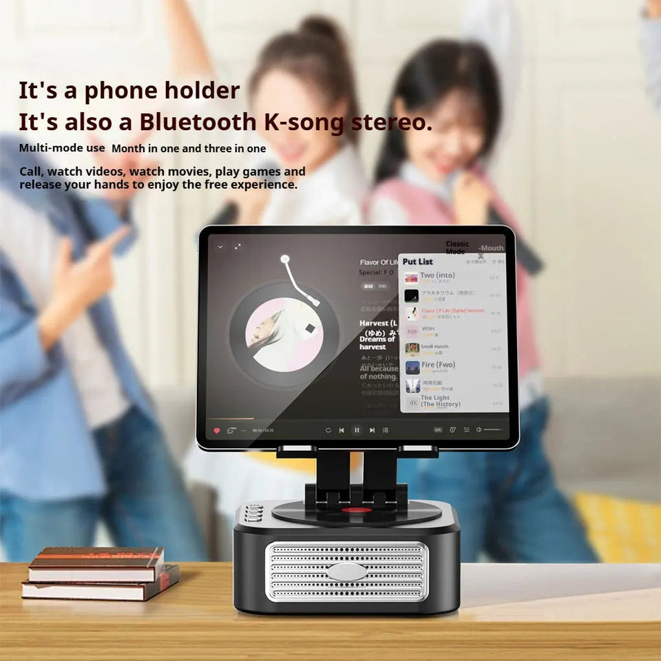 360° Rotation Foldable Desk Tablet Stand Holder Table Smartphone Mount with Wireless Bluetooth Speaker Stereo USB Sound Box Aimak Store