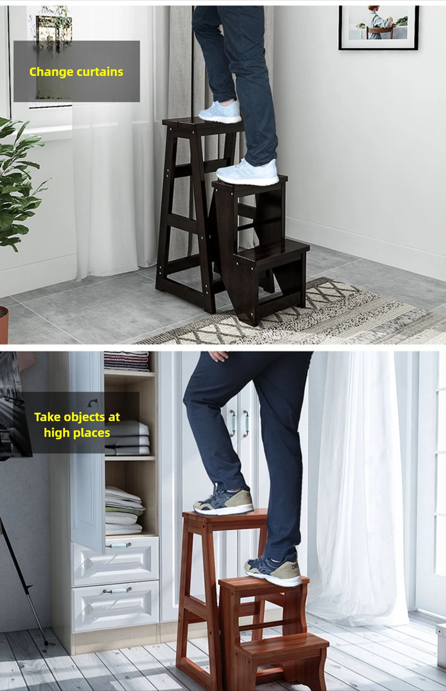 Innovative Multifunctional Household Ladder: Solid Wood Folding Storage, Dual-Use Ladder Chair, Climbing Stool for Home