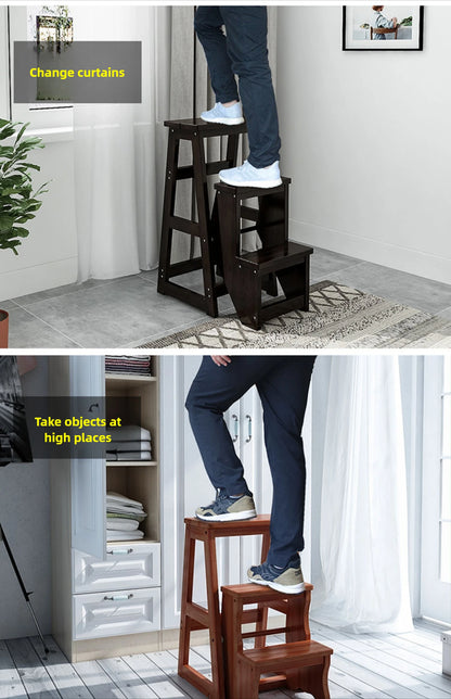 Innovative Multifunctional Household Ladder: Solid Wood Folding Storage, Dual-Use Ladder Chair, Climbing Stool for Home