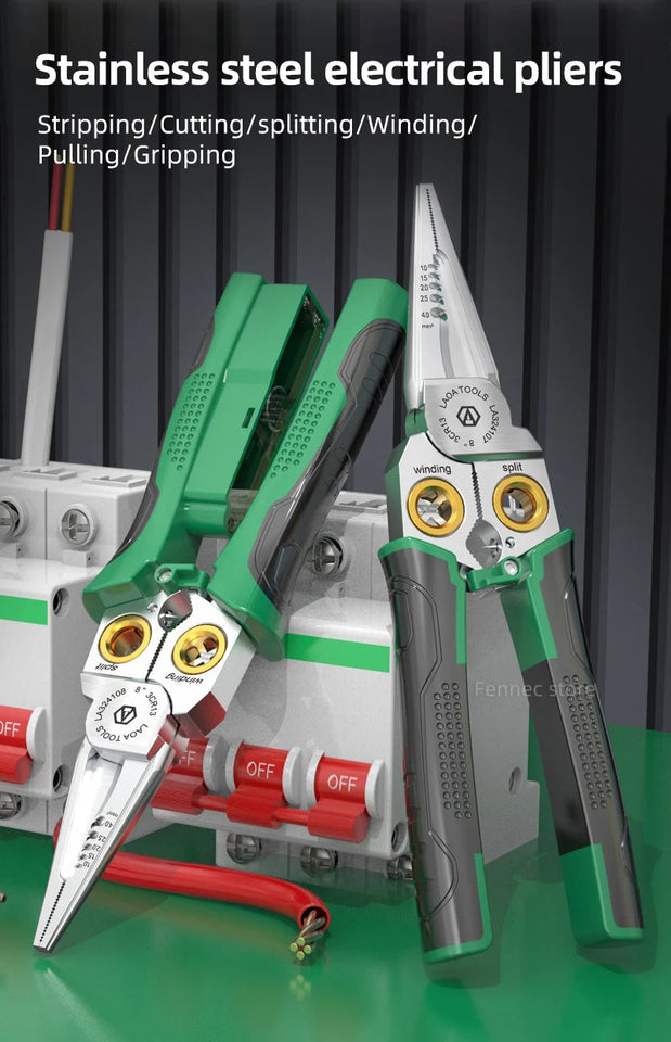LAOA 8-In-1 Stainless Steel Multifunctional Wire Stripping Pliers LA324107 LA324108 Electric Measuring and Electricians Aimak Store