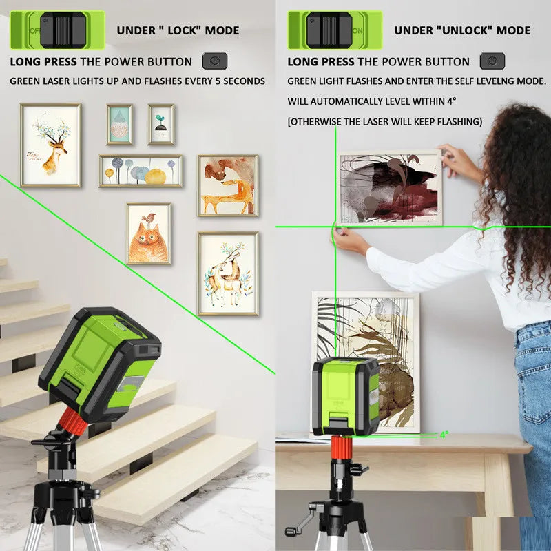 Professional Mini Laser Level Tool 2 Lines Green Laser Self-leveling Leveling Horizontal Vertical Cross Laser Levers Machine Aimak Store