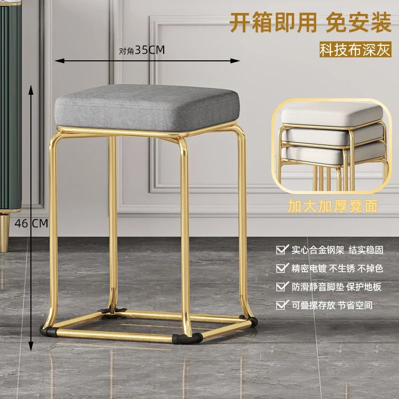 Simple and Luxurious Stackable Square Stool Enlarged and Thickened Round Stool Dirt Resistant Technology Cloth Stool Aimak Store