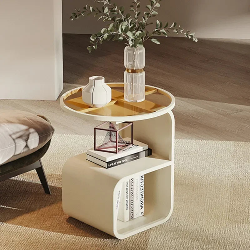 Home Living Room Iron Art Sofa Table Modern Round Feeding Table Bedroom Bedside Cabinet Elegant Nightstand Stylish End Table Aimak Store