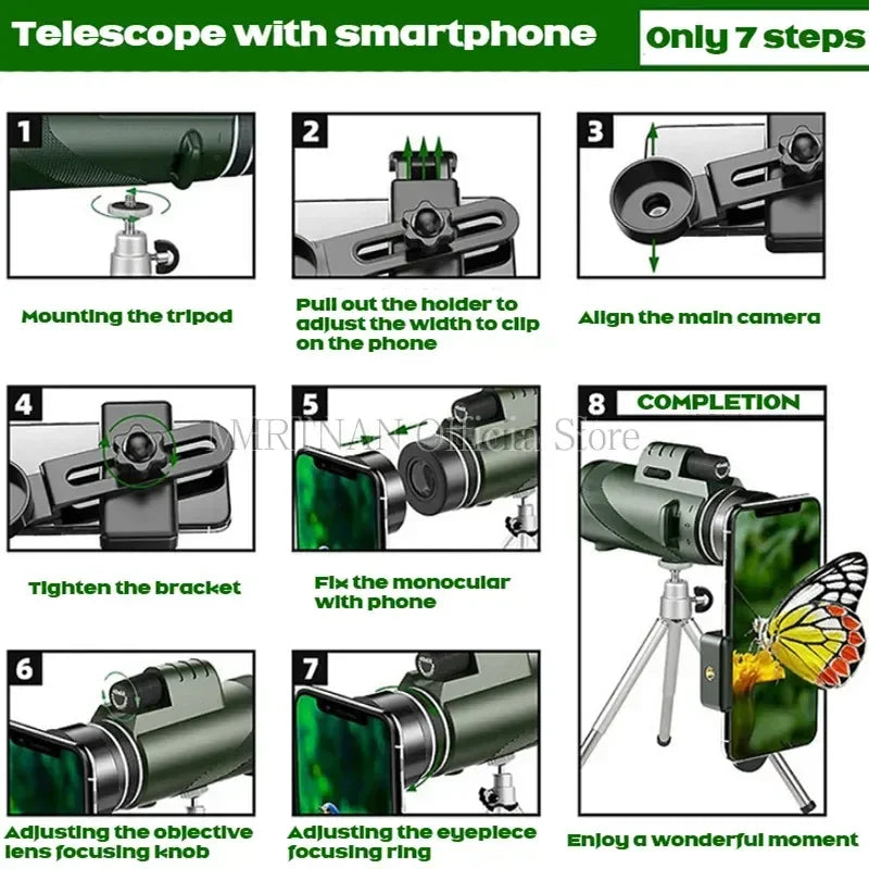 Monocular Telescope Long Range Zoom Hd Bak4 Prism Telescope with/without Tripod Phone Clip Hunting Outdoor Camping Aimak Store