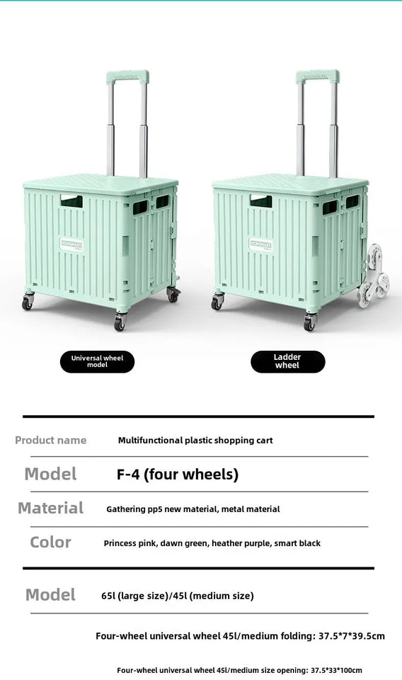 Folding Supermarket Shopping Hand Cart Trolley Convenient Stair Climber Foldable Cart with Wheels for Groceries Outdoor Camping Aimak Store