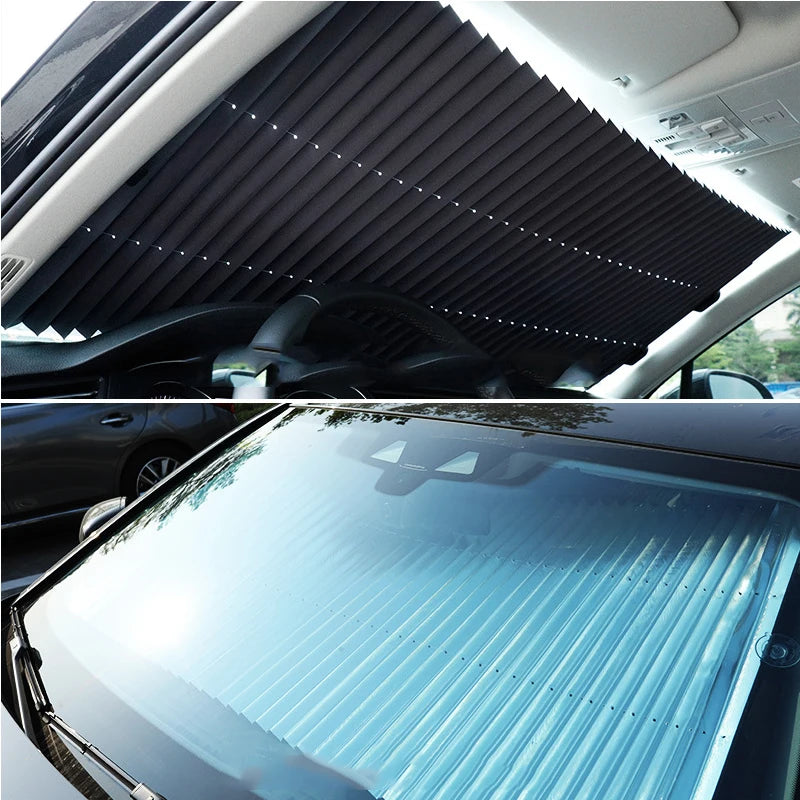 Car Front Windshield Curtain Retractable Front Back Window Sun Protector Auto Sun Shade Visor Car Windshield Sunshade Accessory Aimak Store