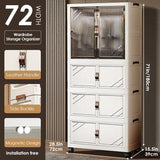 3-Tier Foldable Kids Wardrobe Storage Cabinet with Magnetic Doors & Wheels，Customizable Setup for Home Nursery Organization Aimak Store