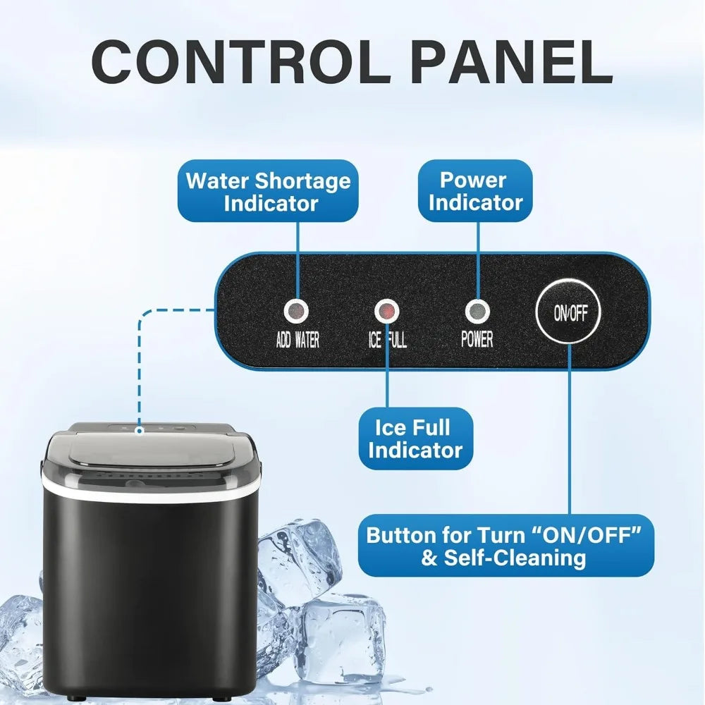 Ice Maker for Countertop, 9 Ice Cubes Ready in 6 Mins, 26lbs Ice/24Hrs, with Self-Cleaning Feature, Ice Spoon and Basket