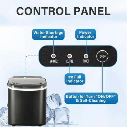 Ice Maker for Countertop, 9 Ice Cubes Ready in 6 Mins, 26lbs Ice/24Hrs, with Self-Cleaning Feature, Ice Spoon and Basket