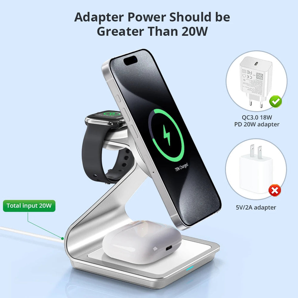 Bonola Magnetic 3 in 1 Wireless Charger for iPhone 15/13/14 Pro Max/12 30W Wireless Charging Station for Apple Watch/AirPods Pro Aimak Store