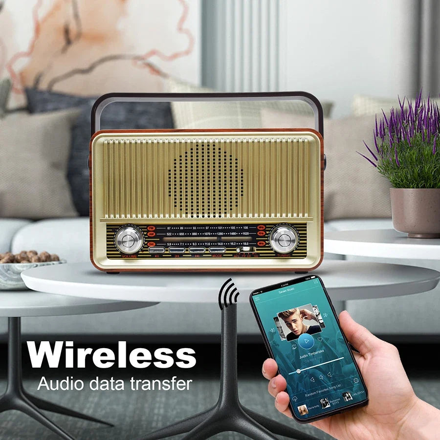 Portable Wooden Retro Bluetooth Speaker Radio FM / AM / SW  Card TF USB MP3 Music Player Aimak Store