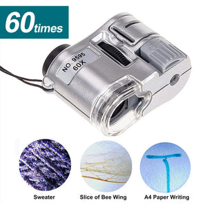 Portable 60X Handheld Magnifying Glass Mini Pocket Microscope Loupe Currency Detector Jeweler Magnifier With LED Light Aimak Store